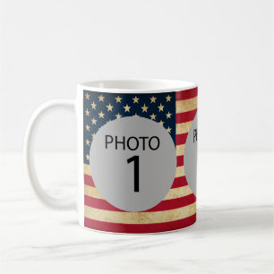Customisable template 3 PHOTOS on American flag Coffee Mug