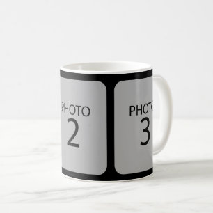 Customisable template 3 PHOTOS on black Coffee Mug