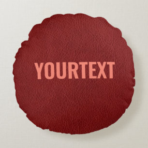 Customisable Template Red Brown Leather Look Round Cushion