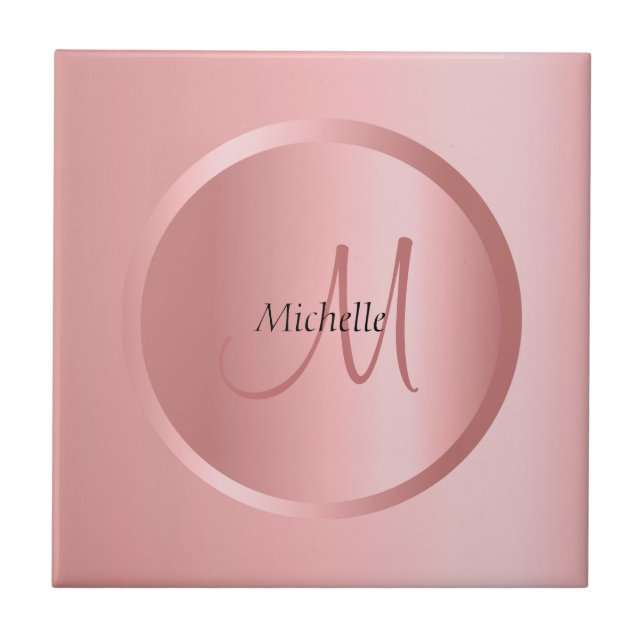 Customisable Template Rose Gold Monogram Elegant Ceramic Tile (Front)