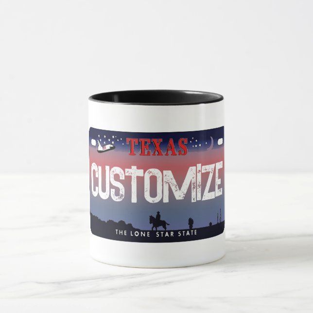 Customisable Texas sky license plate mug (Center)