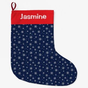 Customisable Text Black Christmas Snowflake Large Christmas Stocking
