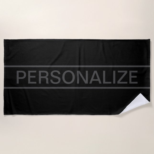Customisable Text | Bold Modern Black & Dark Grey Beach Towel (Front)