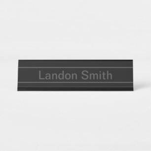 Customisable Text   Bold Modern Black & Dark Grey Desk Name Plate