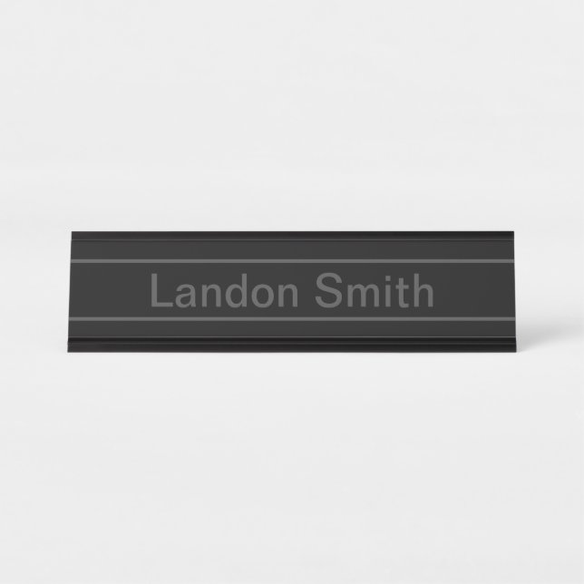 Customisable Text | Bold Modern Black & Dark Grey Desk Name Plate (Front)