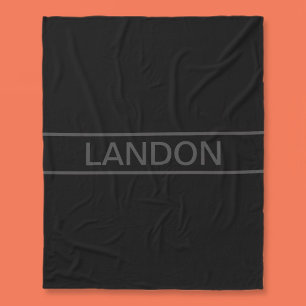 Customisable Text   Bold Modern Black & Dark Grey Fleece Blanket