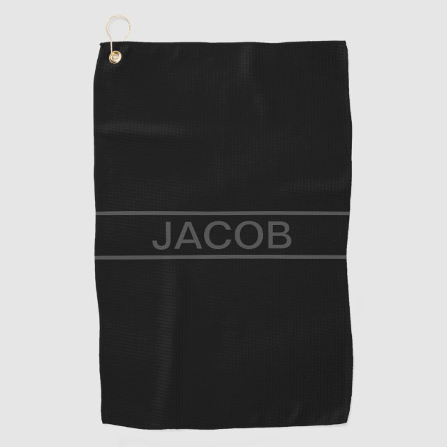 Customisable Text | Bold Modern Black & Dark Grey Golf Towel (Front)