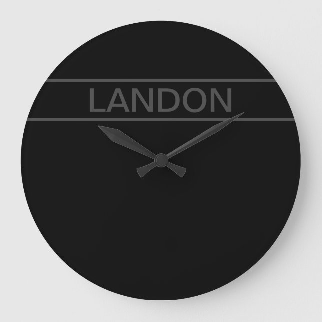 Customisable Text | Bold Modern Black & Dark Grey Large Clock (Front)