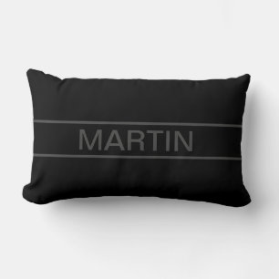 Customisable Text Bold Modern Black & Dark Grey Lumbar Cushion