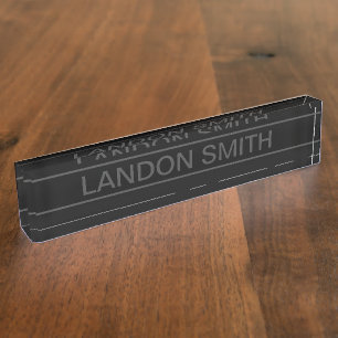Customisable Text   Bold Modern Black & Dark Grey Nameplate