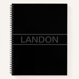 Customisable Text   Bold Modern Black & Dark Grey Notebook
