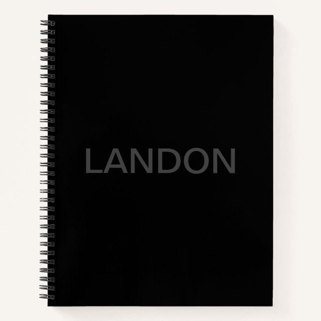 Customisable Text | Bold Modern Black & Dark Grey Notebook (Front)