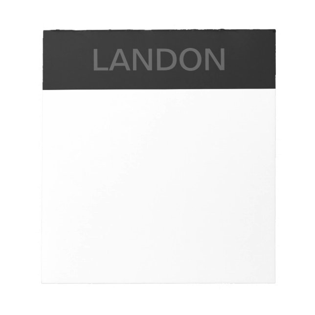 Customisable Text | Bold Modern Black & Dark Grey Notepad (Front)