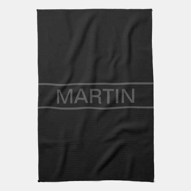 Customisable Text | Bold Modern Black & Dark Grey Tea Towel (Vertical)