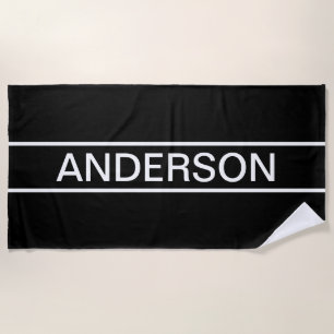 Customisable Text   Bold Modern Black & White Beach Towel