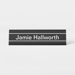 Customisable Text   Bold Modern Black & White Desk Name Plate