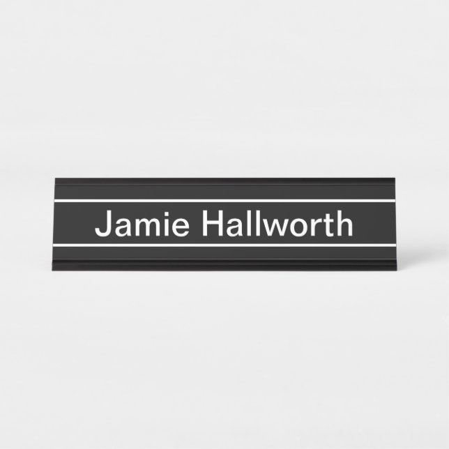 Customisable Text | Bold Modern Black & White Desk Name Plate (Front)