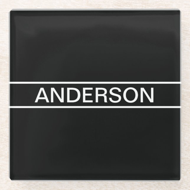 Customisable Text | Bold Modern Black & White Glass Coaster (Front)