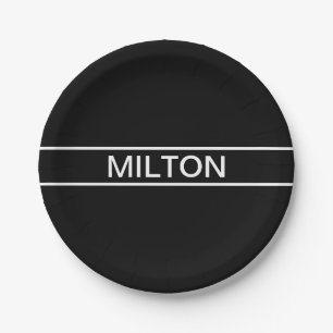 Customisable Text   Bold Modern Black & White Paper Plate