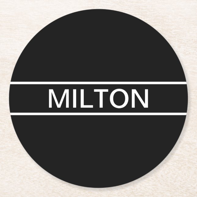 Customisable Text | Bold Modern Black & White Round Paper Coaster (Front)