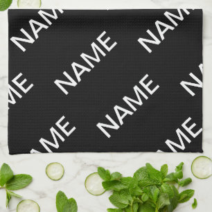 Customisable Text   Bold Modern Black & White Tea Towel
