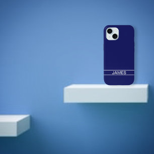 Customisable Text   Bold Modern Navy Blue & White iPhone 15 Case