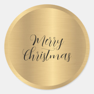 Customisable Text Faux Gold Merry Christmas Classic Round Sticker
