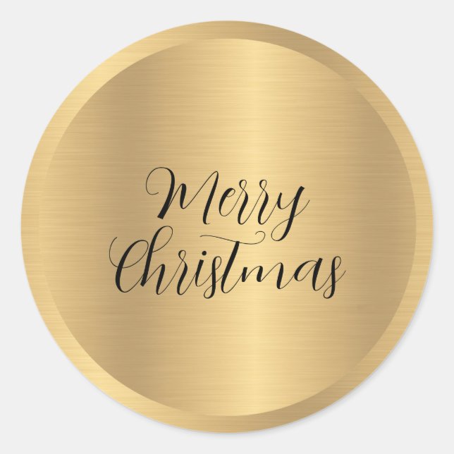 Customisable Text Faux Gold Merry Christmas Classic Round Sticker (Front)