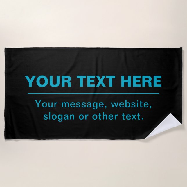 Customisable Text for Business Etc. Editable Black Beach Towel (Front)