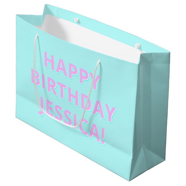 Customisable Text Happy Birthday to Any Name Large Gift Bag (Front Angled)