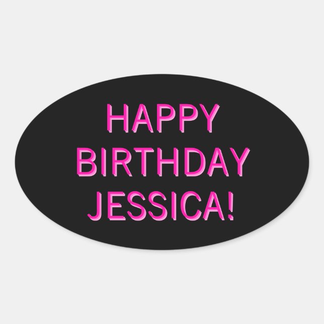 Customisable Text Happy Birthday to Any Name Oval Sticker (Front)