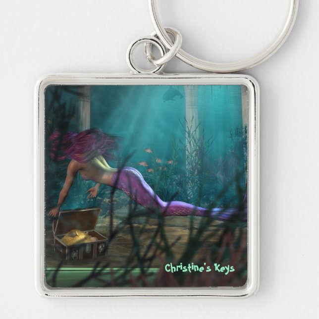Customisable text Mermaid Art Keychain (Front)
