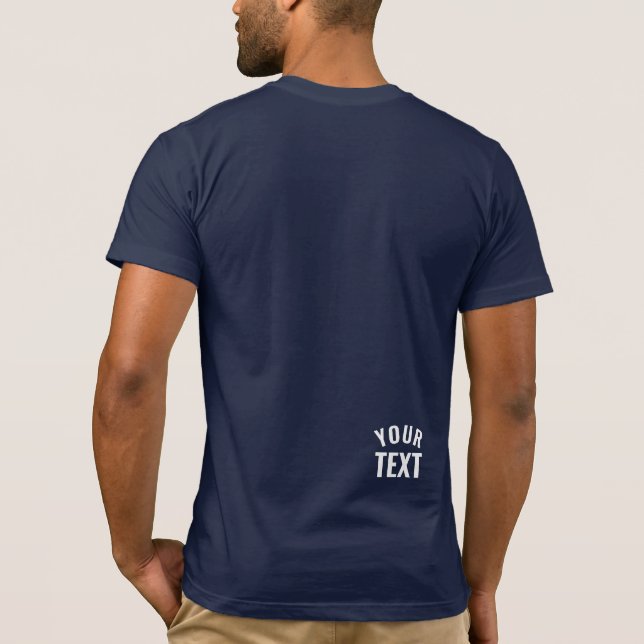 Customisable Text Navy Blue Mens Modern Template T-Shirt (Back)