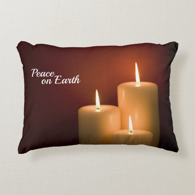 Customisable Text on White Christmas Candles Decorative Cushion (Front)