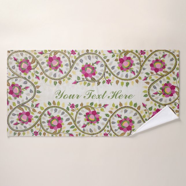 Customisable Text, Peonies Pattern, William Morris Bath Towel (Bath Towel)