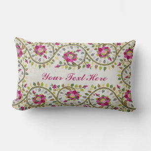 Customisable Text, Peonies Pattern, William Morris Lumbar Cushion