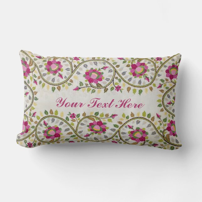 Customisable Text, Peonies Pattern, William Morris Lumbar Cushion (Front)