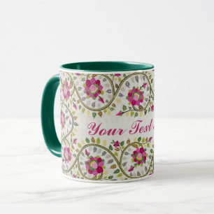 Customisable Text, Peonies Pattern, William Morris Mug