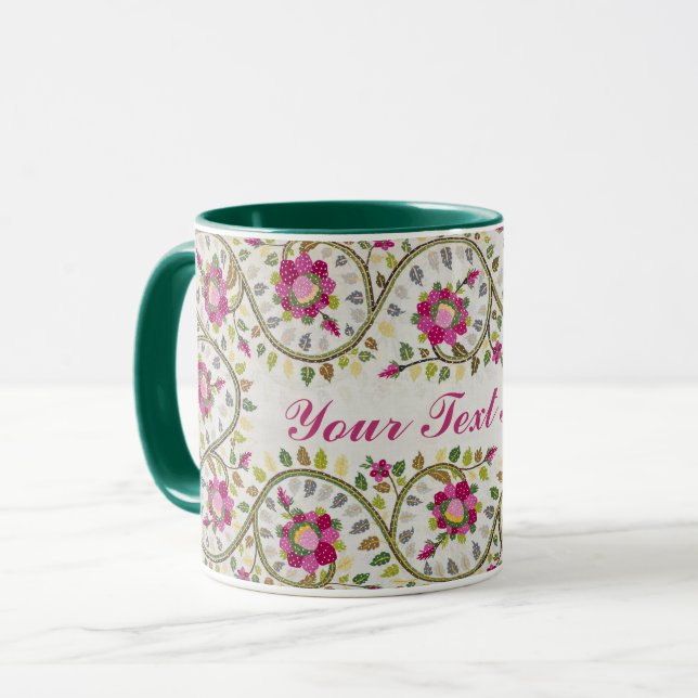 Customisable Text, Peonies Pattern, William Morris Mug (Front Left)