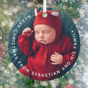 Customisable Text & Photo Elegant Merry Christmas Metal Tree Decoration