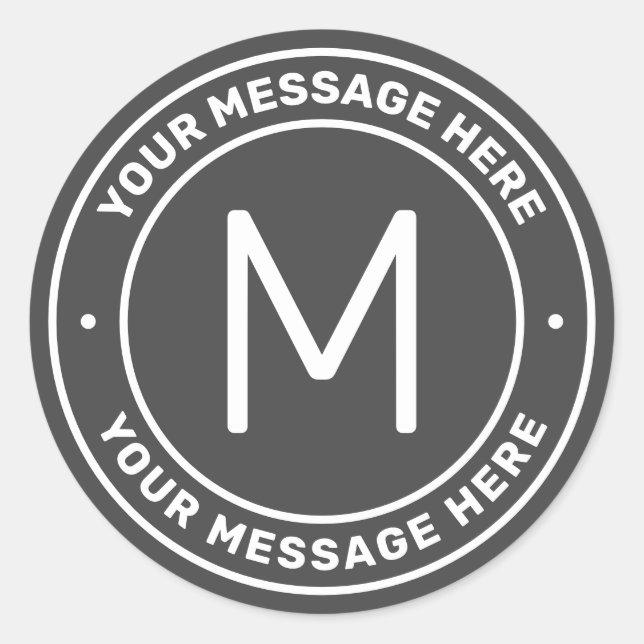 Customisable Text Template  | Dark Grey & White Classic Round Sticker (Front)