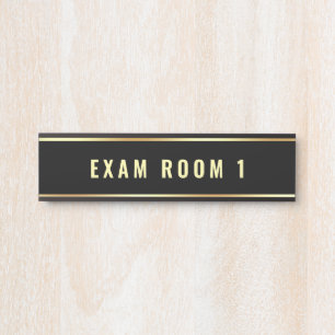 Customisable Text Template Exam Room Black Gold Door Sign