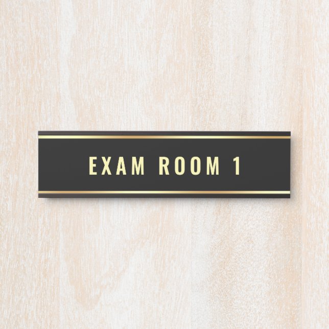 Customisable Text Template Exam Room Black Gold Door Sign (Front)