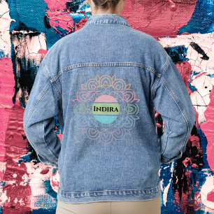 Customisable Text with Colourful Chakra Background Denim Jacket