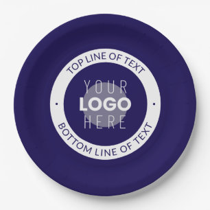 Customisable Text & Your Logo   Dark Blue Purple Paper Plate