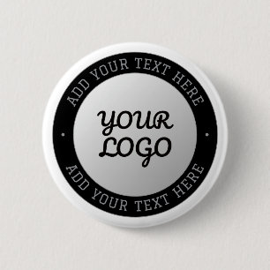Customisable Text & Your Logo Grey Gradient 6 Cm Round Badge