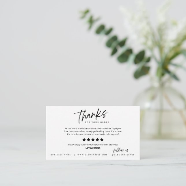 Customisable Thank You for Your Order Card (Standing Front)