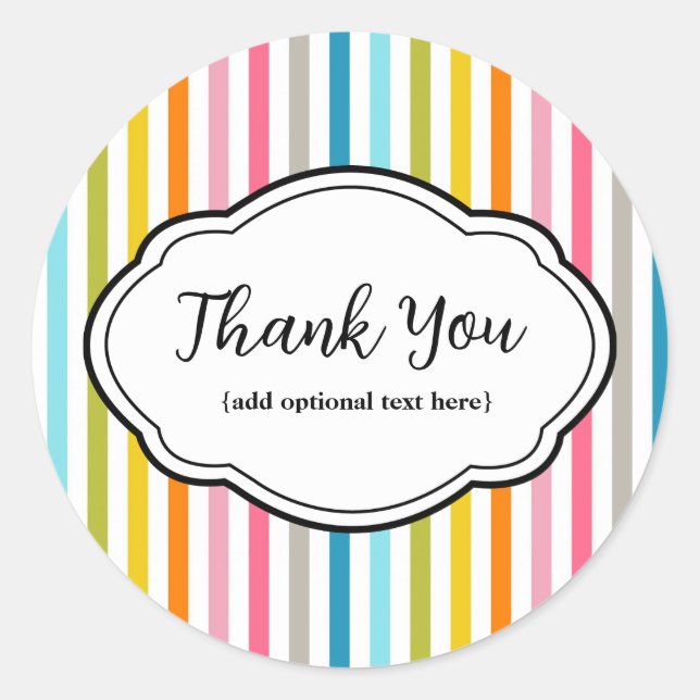 Customisable Thank You Sticker Rainbow Stripes (Front)