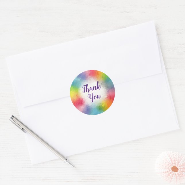 Customisable Thank You Text Rainbow Colours Script Classic Round Sticker (Envelope)