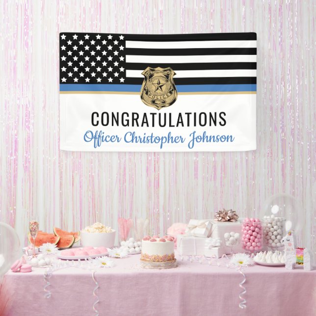 Customisable Thin Blue Line Police Retirement Banner (Party)